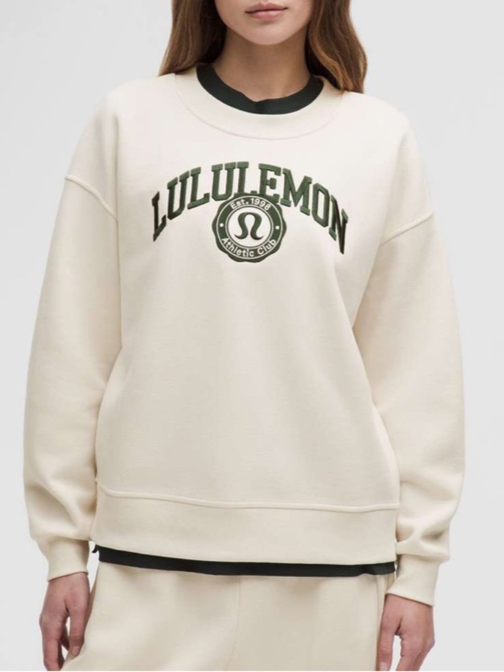 Lululemon Perfectly Oversized Crew Graphic Light Ivory Green Size L
